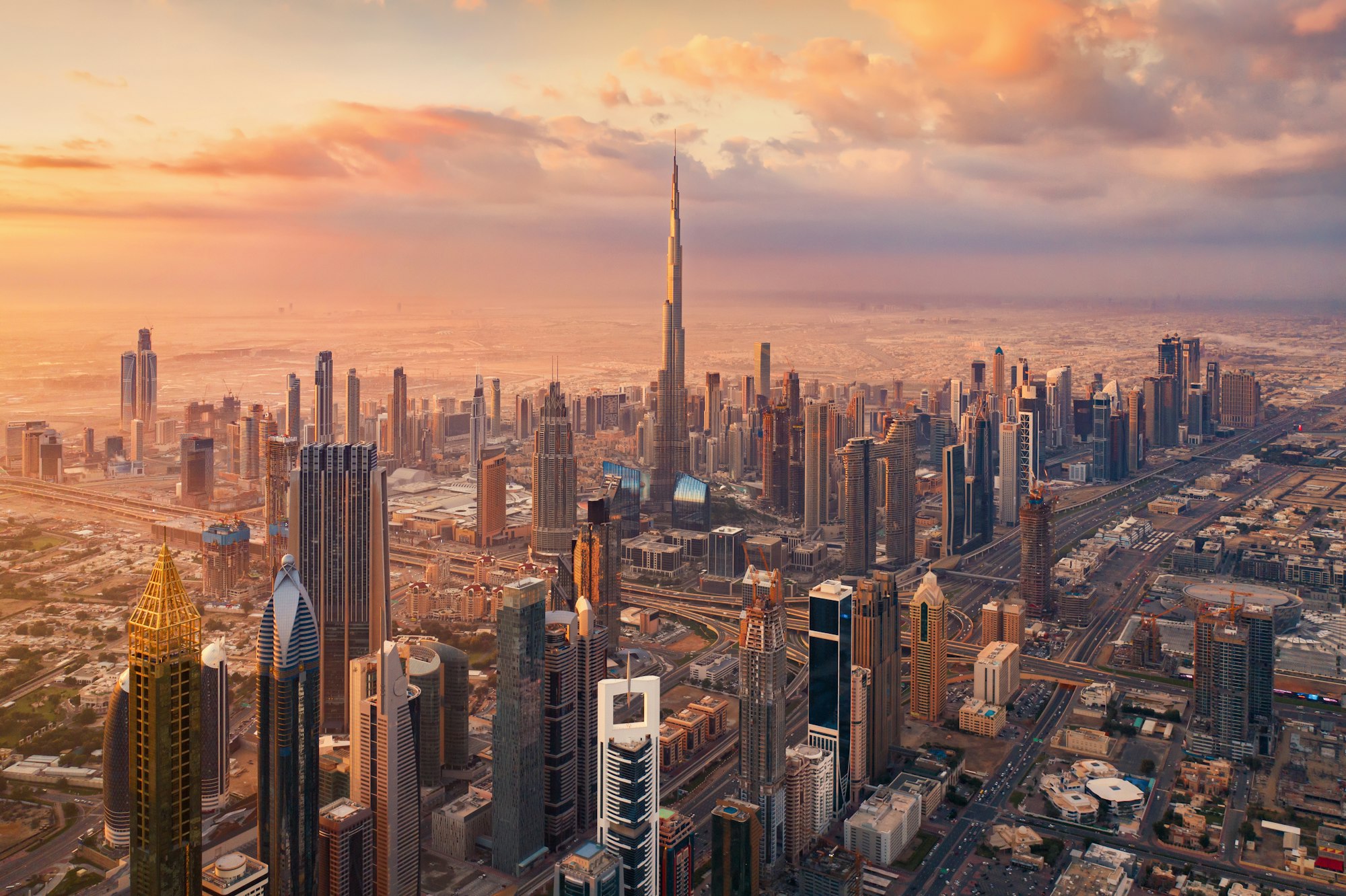 Dubai Downtown skyline, United Arab Emirates or UAE. Urban city.